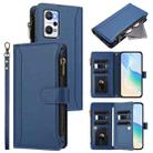 For Realme GT NEO 3T Magnetic Closure 9 Card Slots Zipper Leather Case with Hand Strap(Dark Blue) - 1