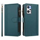 For Realme GT NEO 3T Magnetic Closure 9 Card Slots Zipper Leather Case with Hand Strap(Dark Green) - 2