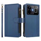 For Realme GT3 5G / GT Neo 5 240W Magnetic Closure 9 Card Slots Zipper Leather Case with Hand Strap(Dark Blue) - 2