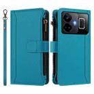 For Realme GT3 5G / GT Neo 5 240W Magnetic Closure 9 Card Slots Zipper Leather Case with Hand Strap(Turquoise) - 2