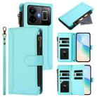 For Realme GT3 5G / GT Neo 5 240W Magnetic Closure 9 Card Slots Zipper Leather Case with Hand Strap(Mint Green) - 1