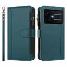 For Realme GT5 240W / GT5 5G Magnetic Closure 9 Card Slots Zipper Leather Case with Hand Strap(Dark Green) - 2