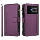 For Realme GT5 240W / GT5 5G Magnetic Closure 9 Card Slots Zipper Leather Case with Hand Strap(Purple) - 2