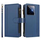 For Realme GT7 Magnetic Closure 9 Card Slots Zipper Leather Case with Hand Strap(Dark Blue) - 2