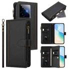 For Realme GT7 Magnetic Closure 9 Card Slots Zipper Leather Case with Hand Strap(Black) - 1