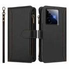 For Realme GT7 Magnetic Closure 9 Card Slots Zipper Leather Case with Hand Strap(Black) - 2