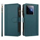 For Realme GT7 Magnetic Closure 9 Card Slots Zipper Leather Case with Hand Strap(Dark Green) - 2