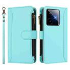 For Realme GT7 Magnetic Closure 9 Card Slots Zipper Leather Case with Hand Strap(Mint Green) - 2
