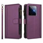 For Realme GT7 Magnetic Closure 9 Card Slots Zipper Leather Case with Hand Strap(Purple) - 2