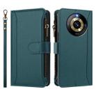 For Realme Narzo 60 Pro Global Magnetic Closure 9 Card Slots Zipper Leather Case with Hand Strap(Dark Green) - 2
