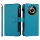 For Realme Narzo 60 Pro Global Magnetic Closure 9 Card Slots Zipper Leather Case with Hand Strap(Turquoise) - 2
