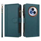 For Realme Narzo 80 Pro Magnetic Closure 9 Card Slots Zipper Leather Case with Hand Strap(Dark Green) - 2