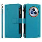 For Realme Narzo 80 Pro Magnetic Closure 9 Card Slots Zipper Leather Case with Hand Strap(Turquoise) - 2