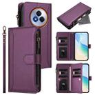 For Realme Narzo 80 Pro Magnetic Closure 9 Card Slots Zipper Leather Case with Hand Strap(Purple) - 1