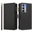 For Realme Narzo 80X Magnetic Closure 9 Card Slots Zipper Leather Case with Hand Strap(Black) - 2