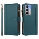 For Realme Narzo 80X Magnetic Closure 9 Card Slots Zipper Leather Case with Hand Strap(Dark Green) - 2