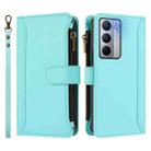 For Realme Narzo 80X Magnetic Closure 9 Card Slots Zipper Leather Case with Hand Strap(Mint Green) - 2