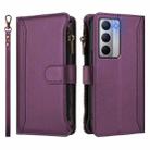 For Realme Narzo 80X Magnetic Closure 9 Card Slots Zipper Leather Case with Hand Strap(Purple) - 2