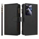 For Realme Note 60 4G Global / Narzo N63 4G Magnetic Closure 9 Card Slots Zipper Leather Case with Hand Strap(Black) - 2