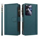 For Realme Note 60 4G Global / Narzo N63 4G Magnetic Closure 9 Card Slots Zipper Leather Case with Hand Strap(Dark Green) - 2