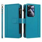 For Realme Note 60 4G Global / Narzo N63 4G Magnetic Closure 9 Card Slots Zipper Leather Case with Hand Strap(Turquoise) - 2