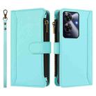 For Realme Note 60 4G Global / Narzo N63 4G Magnetic Closure 9 Card Slots Zipper Leather Case with Hand Strap(Mint Green) - 2