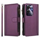 For Realme Note 60 4G Global / Narzo N63 4G Magnetic Closure 9 Card Slots Zipper Leather Case with Hand Strap(Purple) - 2