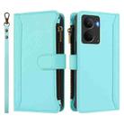 For Realme P3 5G Global Magnetic Closure 9 Card Slots Zipper Leather Case with Hand Strap(Mint Green) - 2