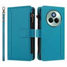 For Realme P3 Pro 5G  Global Magnetic Closure 9 Card Slots Zipper Leather Case with Hand Strap(Turquoise) - 2