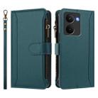 For Realme P3 Ultra 5G  Global Magnetic Closure 9 Card Slots Zipper Leather Case with Hand Strap(Dark Green) - 2