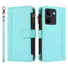 For Realme P3 Ultra 5G  Global Magnetic Closure 9 Card Slots Zipper Leather Case with Hand Strap(Mint Green) - 2