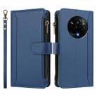 For Realme 14 Pro 5G India Magnetic Closure 9 Card Slots Zipper Leather Case with Hand Strap(Dark Blue) - 2