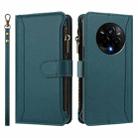 For Realme 14 Pro 5G India Magnetic Closure 9 Card Slots Zipper Leather Case with Hand Strap(Dark Green) - 2
