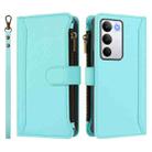 For Realme C71 4G Global Magnetic Closure 9 Card Slots Zipper Leather Case with Hand Strap(Mint Green) - 2
