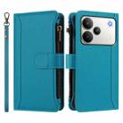 For Realme P4 Pro 5G Magnetic Closure 9 Card Slots Zipper Leather Case with Hand Strap(Turquoise) - 2
