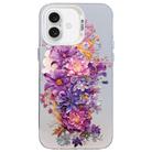 For iPhone 16 Flower Series Color Silver TPU Hybrid PC Phone Case(Purple Flowers CW116) - 1