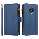 For vivo Y53S 4G / Y51A 2021 / Y33 4G 2021 Magnetic Closure 9 Card Slots Zipper Leather Case with Hand Strap(Dark Blue) - 2