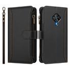 For vivo Y53S 4G / Y51A 2021 / Y33 4G 2021 Magnetic Closure 9 Card Slots Zipper Leather Case with Hand Strap(Black) - 2