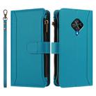 For vivo Y53S 4G / Y51A 2021 / Y33 4G 2021 Magnetic Closure 9 Card Slots Zipper Leather Case with Hand Strap(Turquoise) - 2