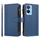 For vivo Y56 5G Global / Y16 4G Global Magnetic Closure 9 Card Slots Zipper Leather Case with Hand Strap(Dark Blue) - 2