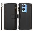 For vivo Y56 5G Global / Y16 4G Global Magnetic Closure 9 Card Slots Zipper Leather Case with Hand Strap(Black) - 2