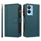 For vivo Y56 5G Global / Y16 4G Global Magnetic Closure 9 Card Slots Zipper Leather Case with Hand Strap(Dark Green) - 2