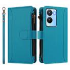 For vivo Y56 5G Global / Y16 4G Global Magnetic Closure 9 Card Slots Zipper Leather Case with Hand Strap(Turquoise) - 2