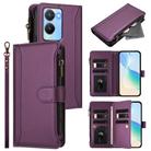 For vivo Y56 5G Global / Y16 4G Global Magnetic Closure 9 Card Slots Zipper Leather Case with Hand Strap(Purple) - 1