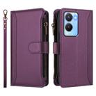 For vivo Y56 5G Global / Y16 4G Global Magnetic Closure 9 Card Slots Zipper Leather Case with Hand Strap(Purple) - 2
