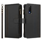 For vivo Y70S Magnetic Closure 9 Card Slots Zipper Leather Case with Hand Strap(Black) - 2