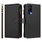 For vivo Y72 5G / iQOO Z3 / Y52 5G Magnetic Closure 9 Card Slots Zipper Leather Case with Hand Strap(Black) - 2