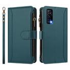 For vivo Y72 5G / iQOO Z3 / Y52 5G Magnetic Closure 9 Card Slots Zipper Leather Case with Hand Strap(Dark Green) - 2