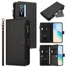 For vivo Y76 5G Magnetic Closure 9 Card Slots Zipper Leather Case with Hand Strap(Black) - 1