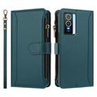 For vivo Y76 5G Magnetic Closure 9 Card Slots Zipper Leather Case with Hand Strap(Dark Green) - 2
